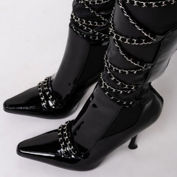AZALEA WANG STRAPPED AND READY  STILETTO BOOT IN BLACK ( BRAND NEW !!!!! ) - Picture 1 of 8